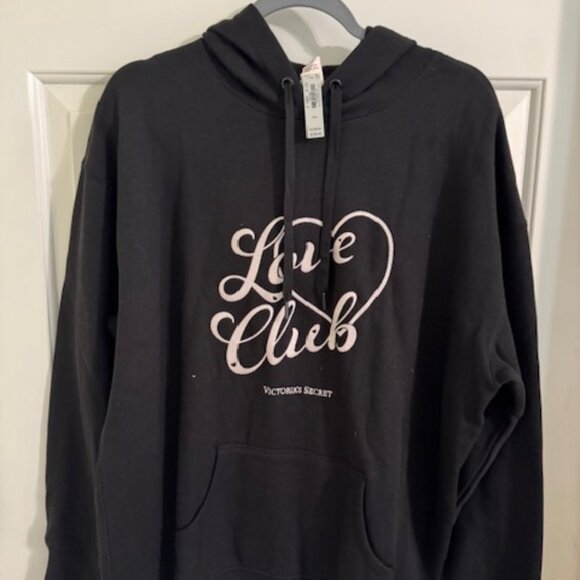 Victoria's Secret Tops - Victoria's Secret "Love Club" Black Pullover Hoodie Sz M